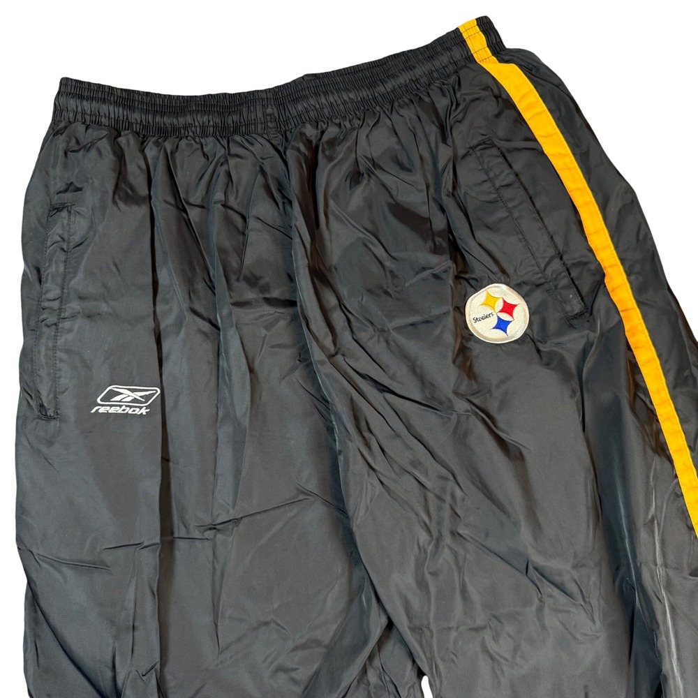 Reebok Pittsburgh Steelers Fleece Lined Track Pants Mens XL Black Windbreaker
